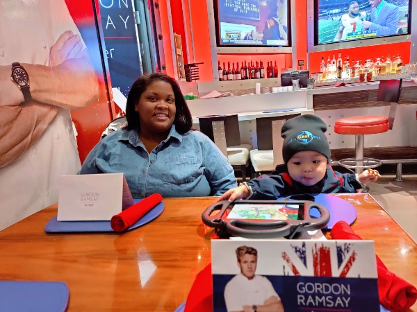 Baby and mom at Gordon Ramsey's burger in Las Vegas